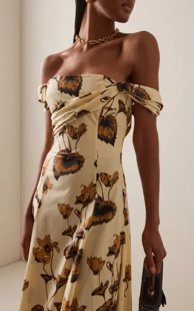Oscar de la Renta Cyclamen Off-The-Shoulder Stretch-Cotton Midi Dress | Thumbnail 3 Oscar de la Renta Cyclamen Off-The-Shoulder Stretch-Cotton Midi Dress | Thumbnail 3