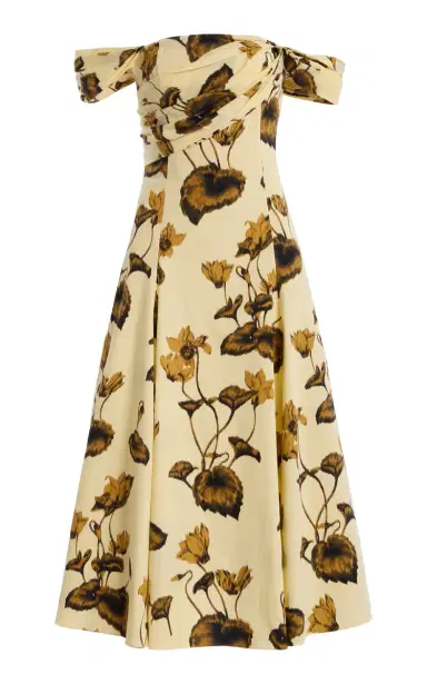 Oscar de la Renta Cyclamen Off-The-Shoulder Stretch-Cotton Midi Dress | Thumbnail 1 Oscar de la Renta Cyclamen Off-The-Shoulder Stretch-Cotton Midi Dress | Thumbnail 1