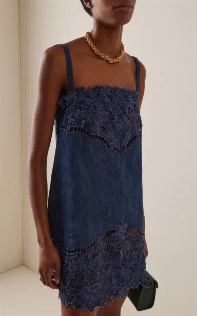 Oscar de la Renta Embroidered Denim Mini Dress | Thumbnail 4 Oscar de la Renta Embroidered Denim Mini Dress | Thumbnail 4