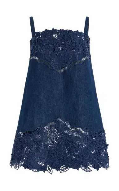 Oscar de la Renta Embroidered Denim Mini Dress | Thumbnail 1 Oscar de la Renta Embroidered Denim Mini Dress | Thumbnail 1
