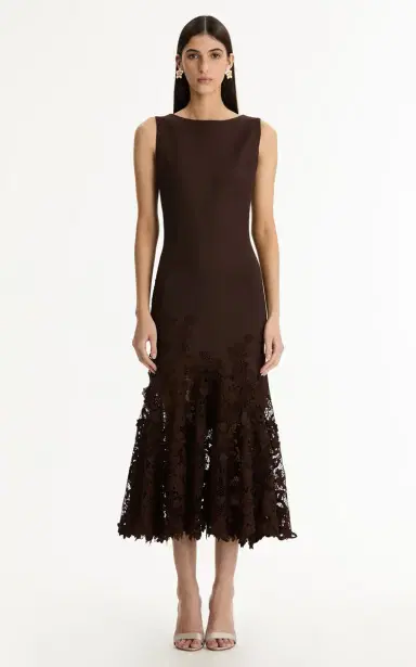 Oscar de la Renta Porcelain Flowers Guipure Midi Dress | Thumbnail 6