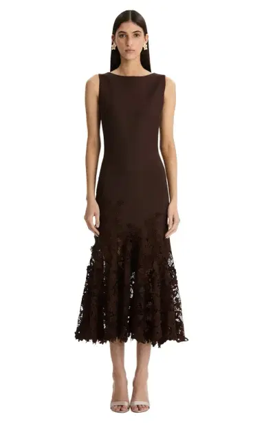 Oscar de la Renta Porcelain Flowers Guipure Midi Dress | Thumbnail 1