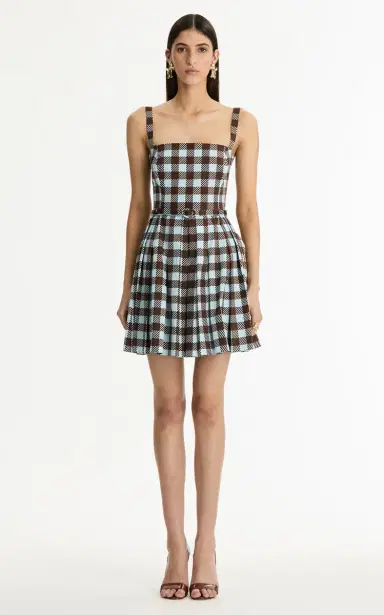 Oscar de la Renta Gingham Sleeveless Cotton-Poplin Mini Dress | Thumbnail 2