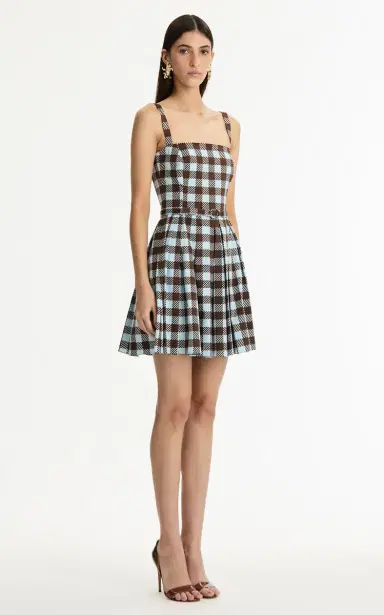 Oscar de la Renta Gingham Sleeveless Cotton-Poplin Mini Dress | Thumbnail 3