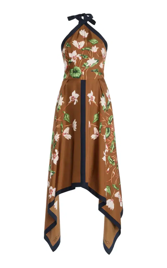 Oscar de la Renta Cyclamen Silk Halter Midi Dress