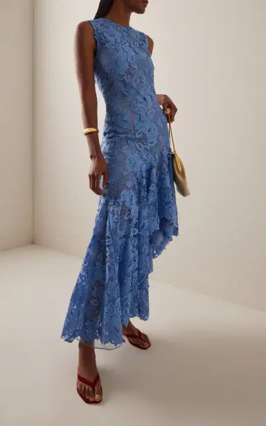 Oscar de la Renta Porcelain Flowers Asymmetric Guipure Midi Dress | Thumbnail 2 Oscar de la Renta Porcelain Flowers Asymmetric Guipure Midi Dress | Thumbnail 2
