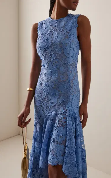 Oscar de la Renta Porcelain Flowers Asymmetric Guipure Midi Dress | Thumbnail 3 Oscar de la Renta Porcelain Flowers Asymmetric Guipure Midi Dress | Thumbnail 3