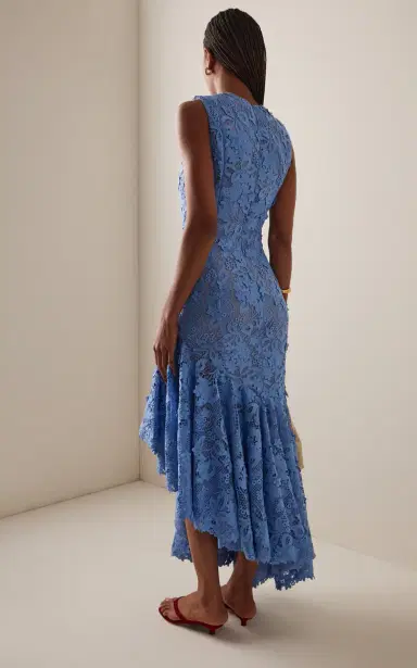 Oscar de la Renta Porcelain Flowers Asymmetric Guipure Midi Dress | Thumbnail 4 Oscar de la Renta Porcelain Flowers Asymmetric Guipure Midi Dress | Thumbnail 4