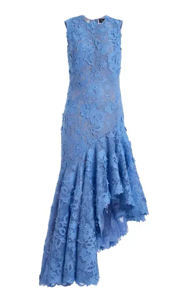 Oscar de la Renta Porcelain Flowers Asymmetric Guipure Midi Dress | Thumbnail 1 Oscar de la Renta Porcelain Flowers Asymmetric Guipure Midi Dress | Thumbnail 1