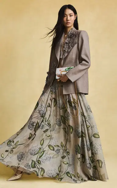 Oscar de la Renta Porcelain Flowers Printed Silk-Chiffon Maxi Skirt | Thumbnail 2