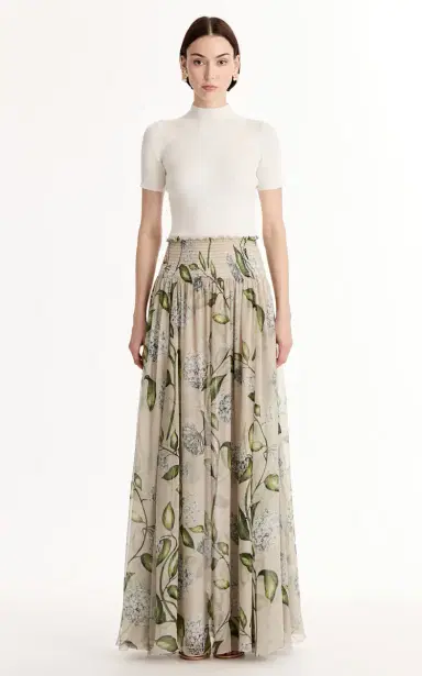 Oscar de la Renta Porcelain Flowers Printed Silk-Chiffon Maxi Skirt | Thumbnail 3