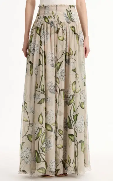 Oscar de la Renta Porcelain Flowers Printed Silk-Chiffon Maxi Skirt | Thumbnail 4