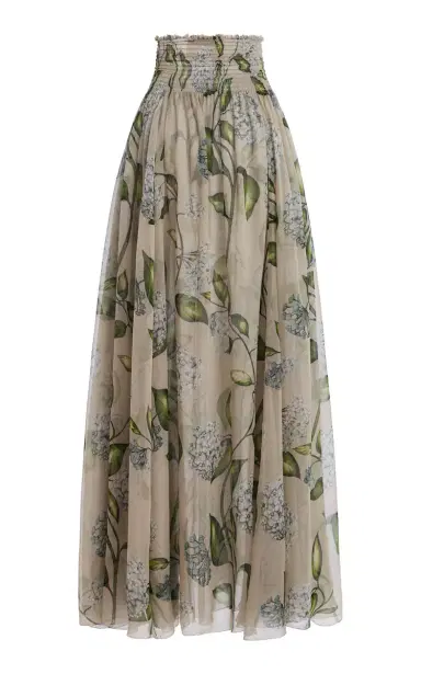 Oscar de la Renta Porcelain Flowers Printed Silk-Chiffon Maxi Skirt | Thumbnail 7