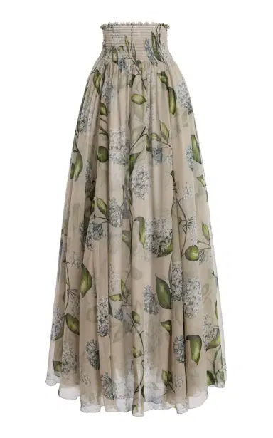 Oscar de la Renta Porcelain Flowers Printed Silk-Chiffon Maxi Skirt | Thumbnail 1