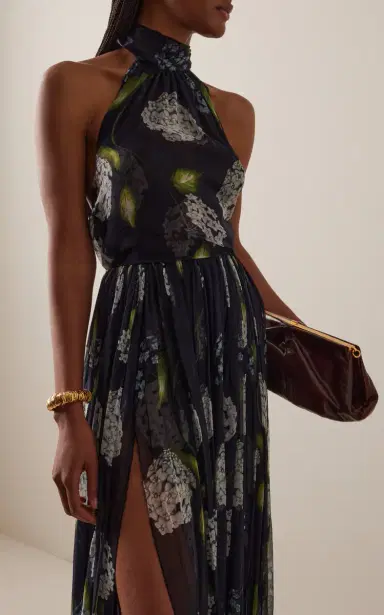Oscar de la Renta Porcelain Flowers Silk Chiffon Halter Gown | Thumbnail 2 Oscar de la Renta Porcelain Flowers Silk Chiffon Halter Gown | Thumbnail 2