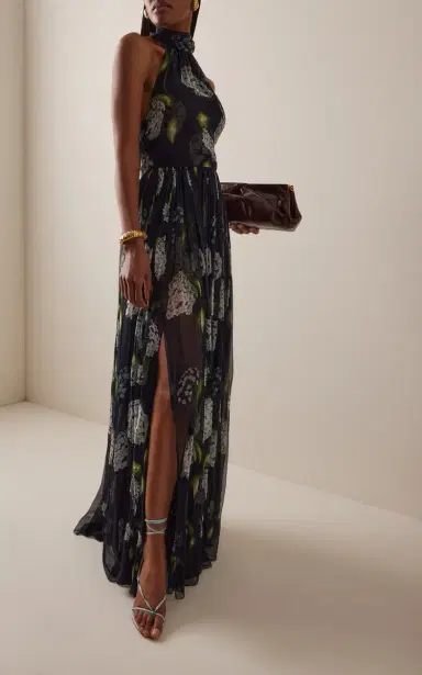 Oscar de la Renta Porcelain Flowers Silk Chiffon Halter Gown | Thumbnail 3 Oscar de la Renta Porcelain Flowers Silk Chiffon Halter Gown | Thumbnail 3