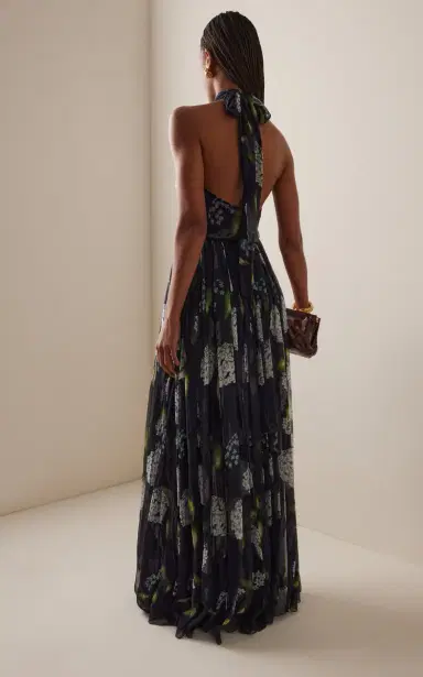 Oscar de la Renta Porcelain Flowers Silk Chiffon Halter Gown | Thumbnail 4 Oscar de la Renta Porcelain Flowers Silk Chiffon Halter Gown | Thumbnail 4