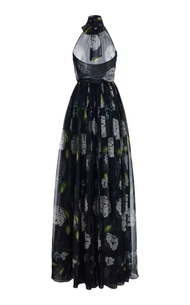 Oscar de la Renta Porcelain Flowers Silk Chiffon Halter Gown | Thumbnail 5 Oscar de la Renta Porcelain Flowers Silk Chiffon Halter Gown | Thumbnail 5
