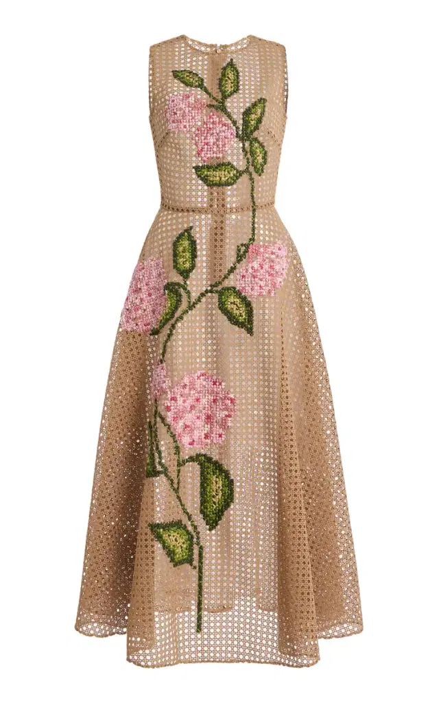 Floral Rattan Guipure Midi Dress