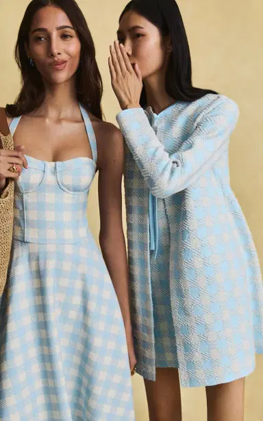 Oscar de la Renta Flower-Detailed Gingham Coat | Thumbnail 2 Oscar de la Renta Flower-Detailed Gingham Coat | Thumbnail 2