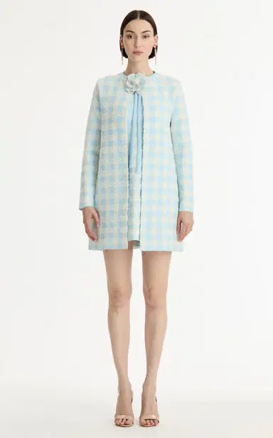 Oscar de la Renta Flower-Detailed Gingham Coat | Thumbnail 3 Oscar de la Renta Flower-Detailed Gingham Coat | Thumbnail 3