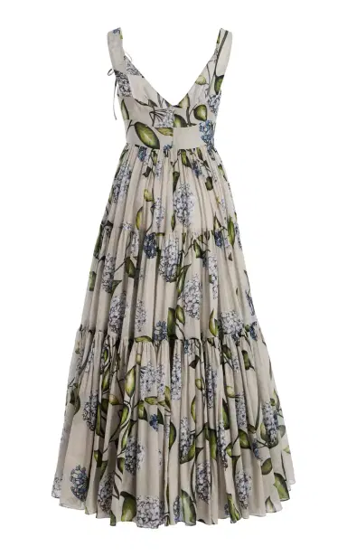 Oscar de la Renta Porcelain Flowers Pleated Cotton Voile Midi Dress | Thumbnail 5 Oscar de la Renta Porcelain Flowers Pleated Cotton Voile Midi Dress | Thumbnail 5