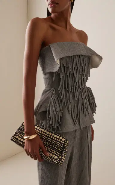 Maticevski Utility Fringed Crinkled Crepe Strapless Peplum Top | Thumbnail 2 Maticevski Utility Fringed Crinkled Crepe Strapless Peplum Top | Thumbnail 2