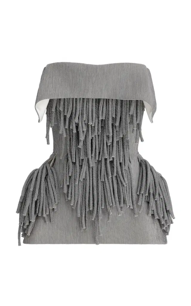 Utility Fringed Crinkled Crepe Strapless Peplum Top