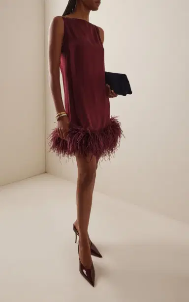 LAPOINTE Feather-Trimmed Satin Mini Dress | Thumbnail 2 LAPOINTE Feather-Trimmed Satin Mini Dress | Thumbnail 2