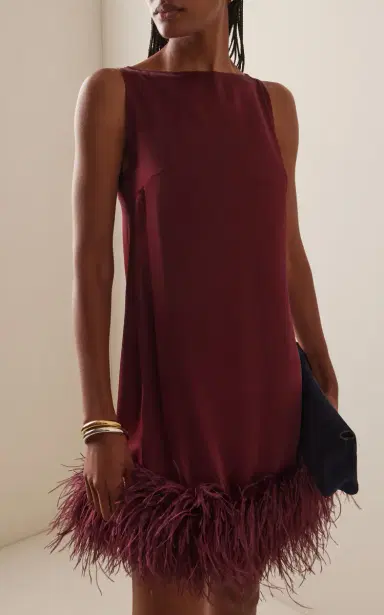 LAPOINTE Feather-Trimmed Satin Mini Dress | Thumbnail 3 LAPOINTE Feather-Trimmed Satin Mini Dress | Thumbnail 3