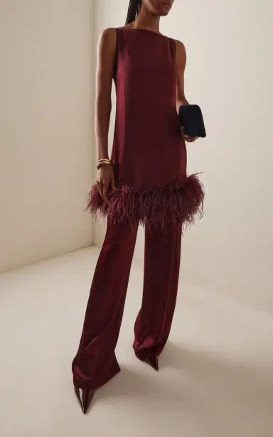 LAPOINTE Feather-Trimmed Satin Mini Dress | Thumbnail 5 LAPOINTE Feather-Trimmed Satin Mini Dress | Thumbnail 5