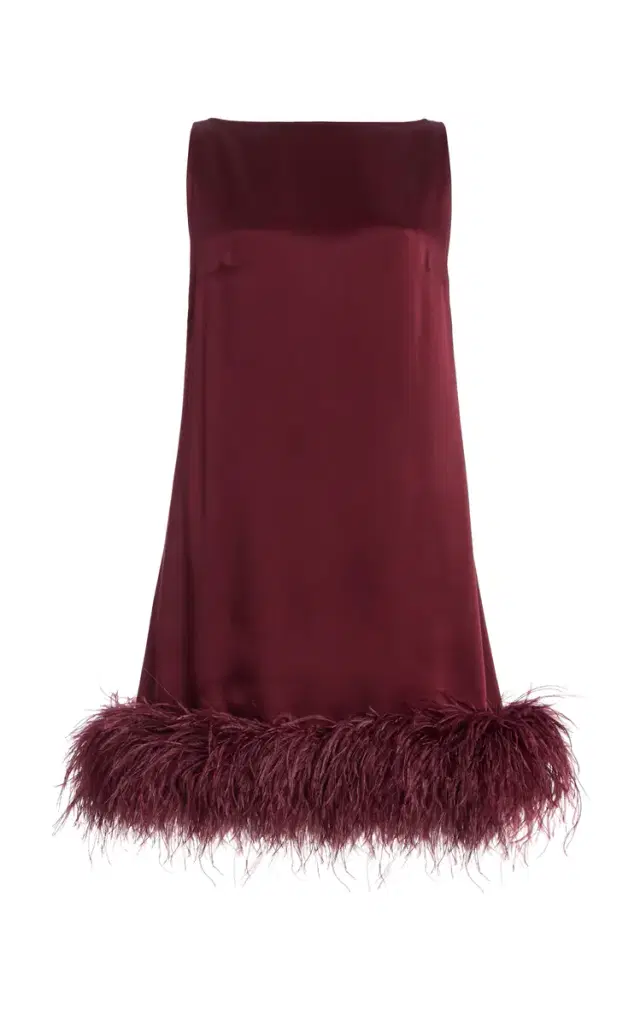 Feather-Trimmed Satin Mini Dress