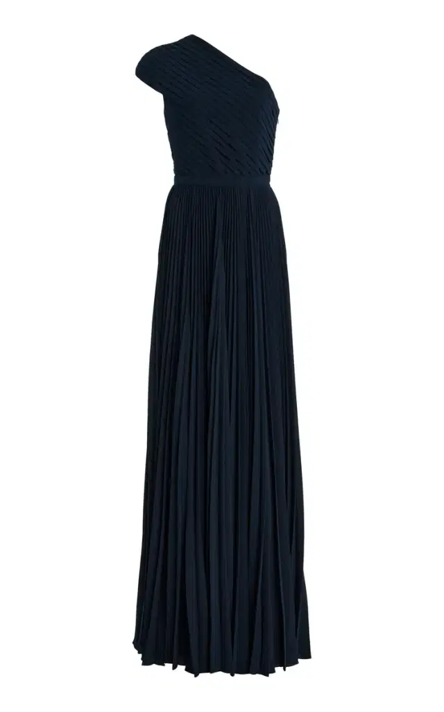 One-Shoulder Pleated Georgette Gown