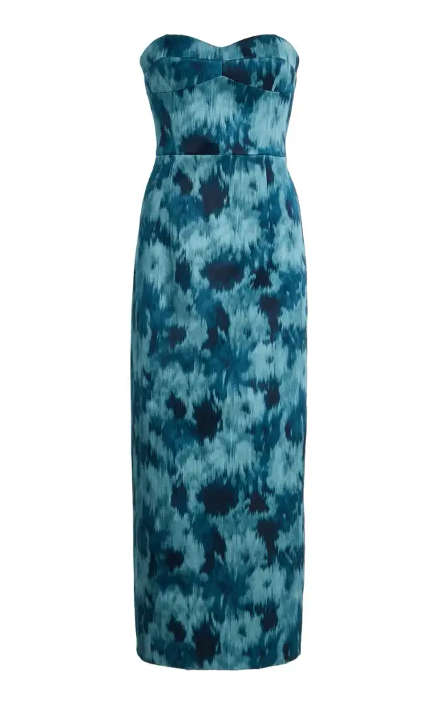 Strapless Bustier Floral Satin Midi Dress Strapless Bustier Floral Satin Midi Dress