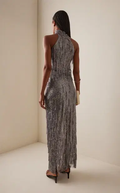 BEVZA Sunbeams Scarf-Neck Fringed Sequined Maxi Dress | Thumbnail 4 BEVZA Sunbeams Scarf-Neck Fringed Sequined Maxi Dress | Thumbnail 4