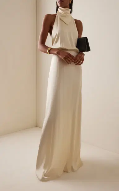 Bevza Hustka Scarf-Neck Charmeuse Maxi Dress | Thumbnail 3