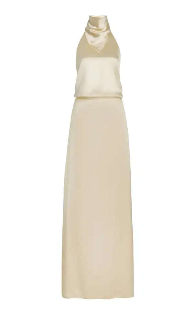 Bevza Hustka Scarf-Neck Charmeuse Maxi Dress