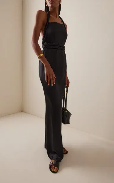 BEVZA Kosa Rope-Detailed Satin Maxi Halter Dress | Thumbnail 4
