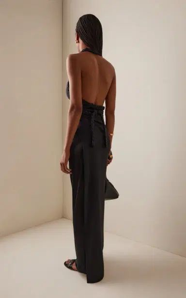 BEVZA Kosa Rope-Detailed Satin Maxi Halter Dress | Thumbnail 5