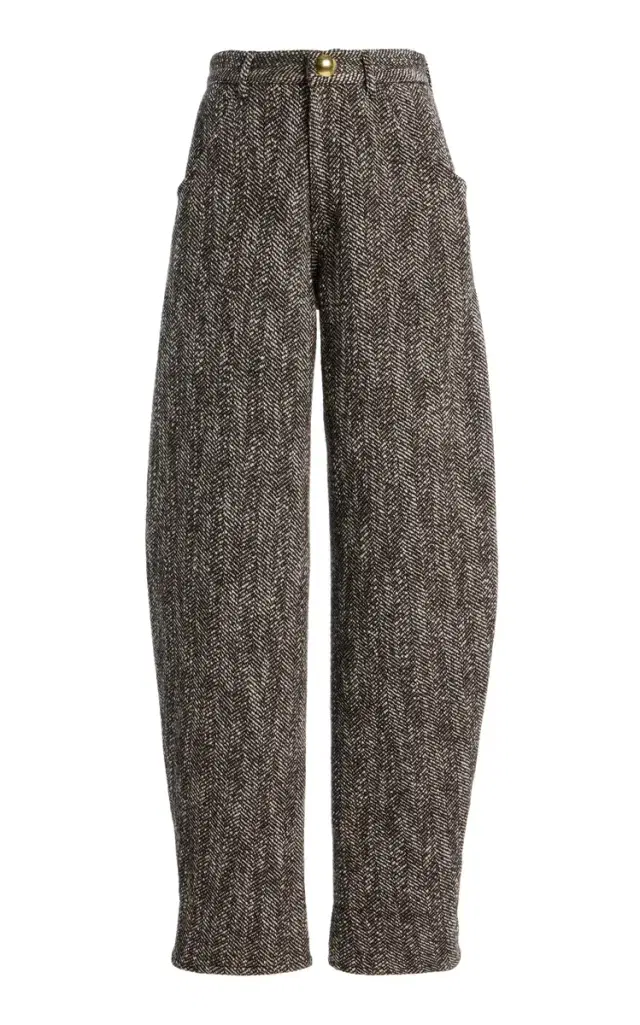 Khris Herringbone Cotton-Blend Barrel-Leg Pants