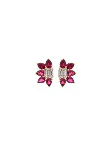 Wish Fine Jewelry 3.30ct Diamond Red Tourmaline 18K Gold Earrings | Thumbnail 1 Wish Fine Jewelry 3.30ct Diamond Red Tourmaline 18K Gold Earrings | Thumbnail 1