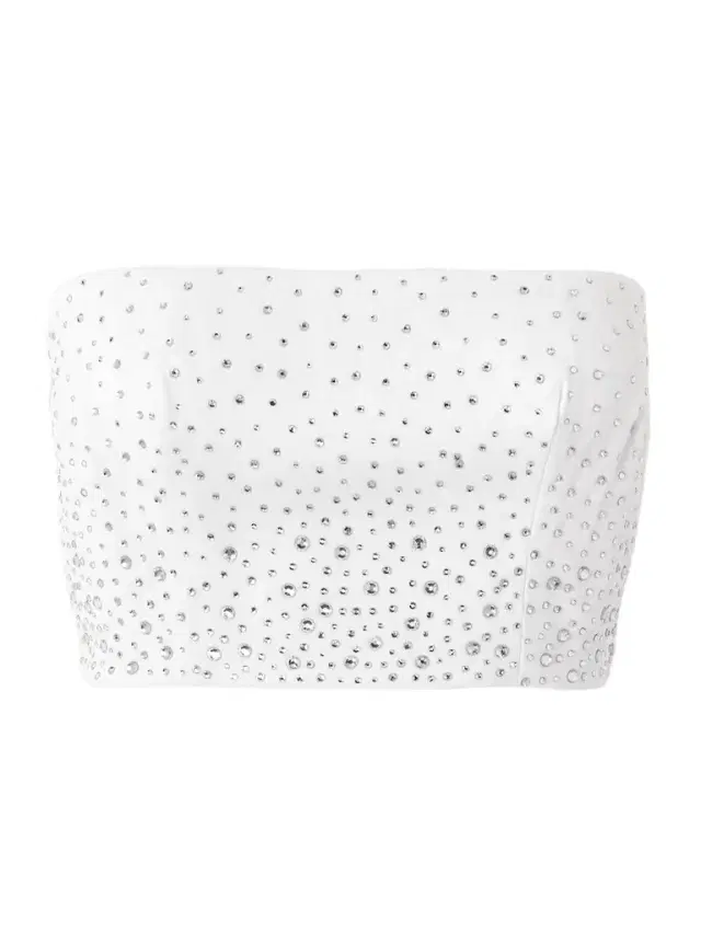 Cropped Strapless Crystal-embellished Mesh Top