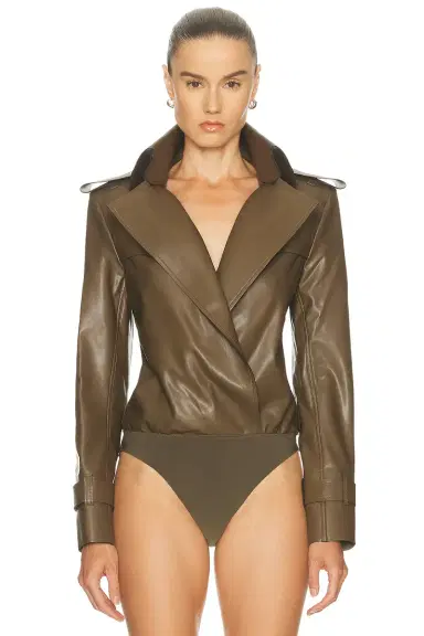 Norma Kamali Double Breasted Trench Bodysuit | Thumbnail 2