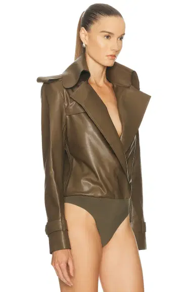 Norma Kamali Double Breasted Trench Bodysuit | Thumbnail 3