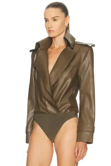 Norma Kamali Double Breasted Trench Bodysuit | Thumbnail 4