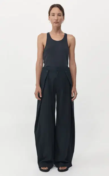 St. Agni Fold-Detailed Wool-Blend Wide-Leg Pants - Black | Thumbnail 2