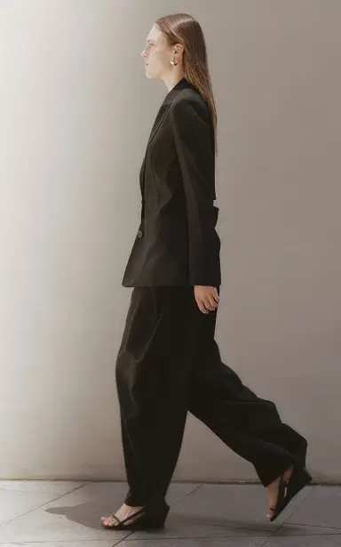 St. Agni Fold-Detailed Wool-Blend Wide-Leg Pants - Black | Thumbnail 4