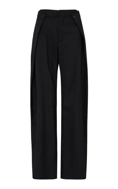 St. Agni Fold-Detailed Wool-Blend Wide-Leg Pants - Black | Thumbnail 1