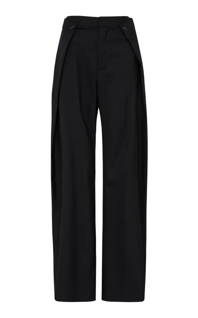 Fold-Detailed Wool-Blend Wide-Leg Pants - Black