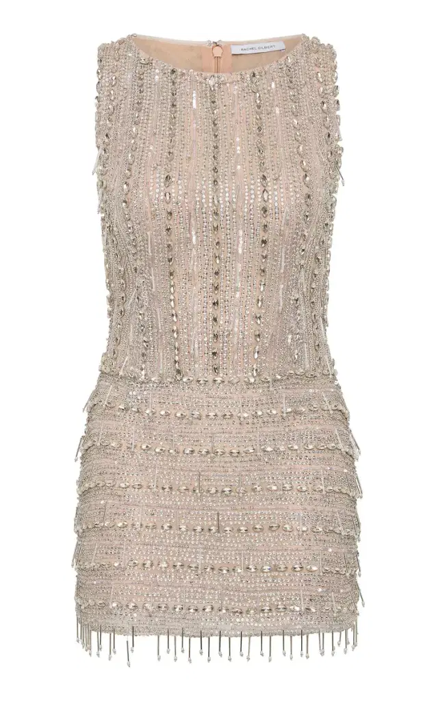 Rachel Gilbert Florentine Fringed Crystal Tulle Mini Dress